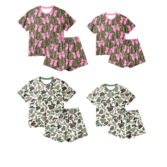 25.9.18 custom each style moq 5eta 4-6week Sibling Sister bow baby short sleeve shorts sets 2 and adult set 2 match design