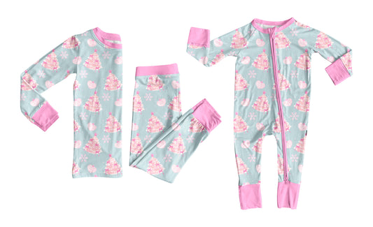 25.6.5 custom each style moq 5eta 4-6week Sibling Sisters Christmas trees pink baby girl long sleeve pants sets and rompers match family design