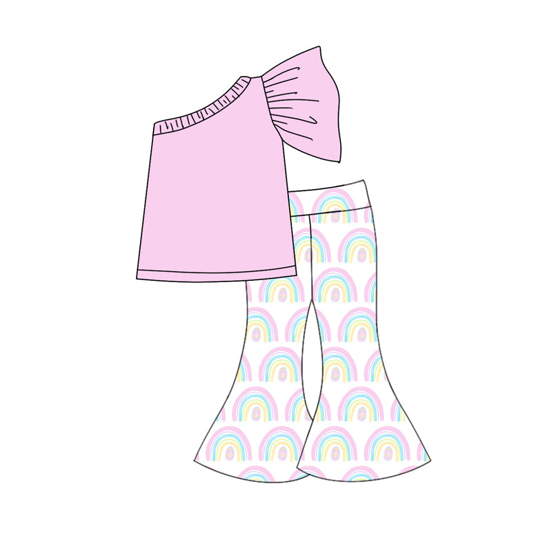 10.24 custom each style moq 5eta 4-6week Sibling Sister rainbow pink baby girls sets and dress match family design