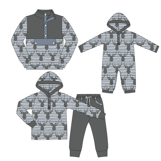 25.8.19 custom each style moq 5eta 4-6week Sibling Sisters deer head baby boy long sleeve pants sets and romper and top match family design