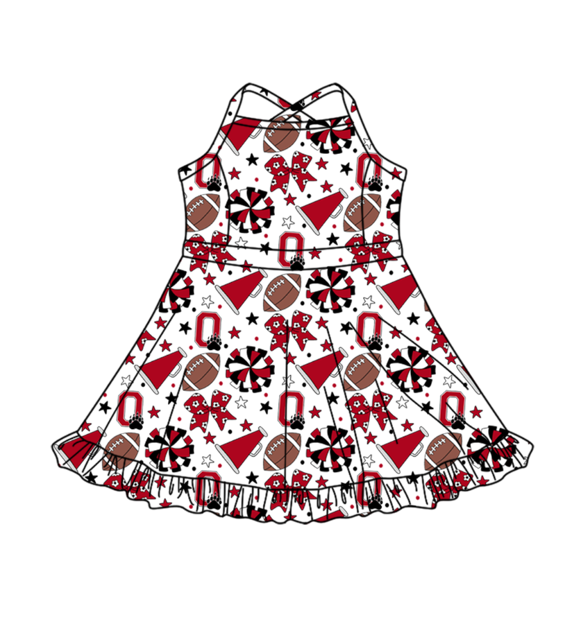 Custom moq 5 mix size milk silk summer teams Baby Girls Strap Stars Bows Yoga Ruffle Knee Length Dresses Activity Wear Cute Kids Clothing