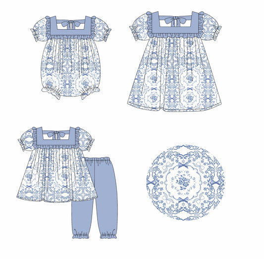 25.10.13 custom each style moq 5 eta 6-8week Sibling Sisters bow floral baby girl short sleeve pants sets and dress and rompers match family design