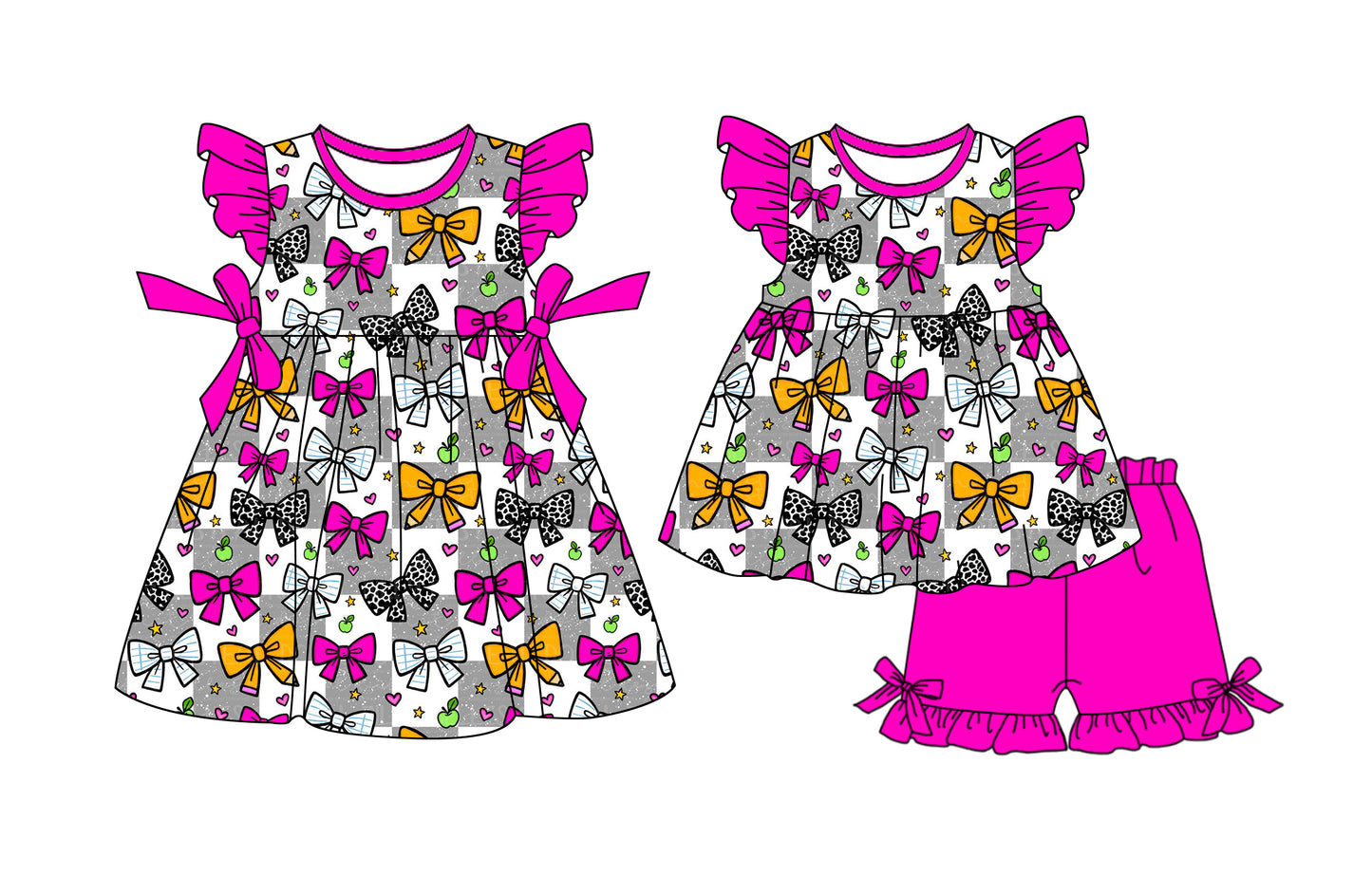 25.12.23 custom each style moq 5 eta 6-8week Sibling Sister bow baby short sleeve shorts sets and dress match design