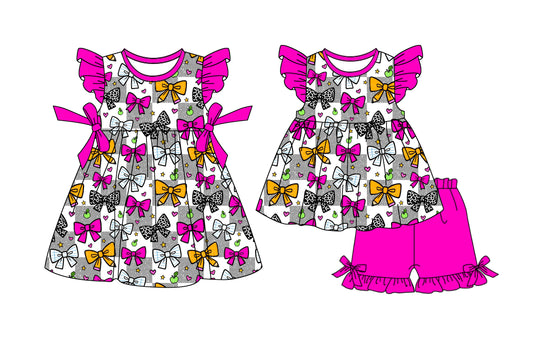 25.12.23 custom each style moq 5 eta 6-8week Sibling Sister bow baby short sleeve shorts sets and dress match design