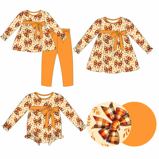 25.6.25 custom each style moq 5eta 4-6week Sibling Sisters bow baby girl long sleeve pants sets and dress and rompers match family design