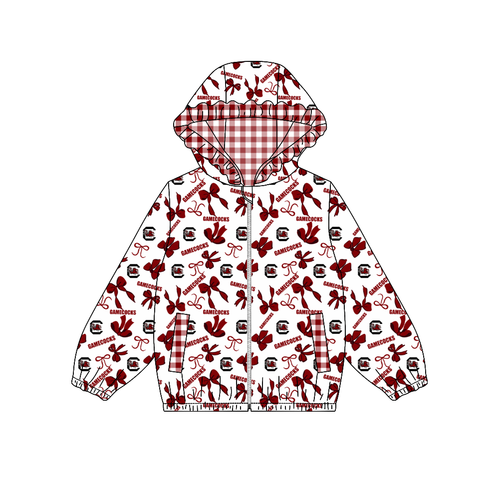 custom moq 5 mix size MSD070910 Baby Girls Bow Print Long Sleeve Zipper Hooded Team Jacket