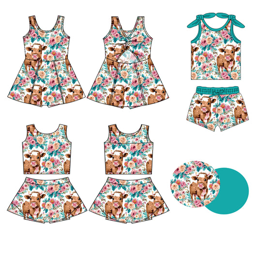 3.21 custom each style moq 5eta 4-6week Sibling Sister horse floral baby girls clothes Short sleeve shorts sets and yoga dress 1 and dress 2 match family design