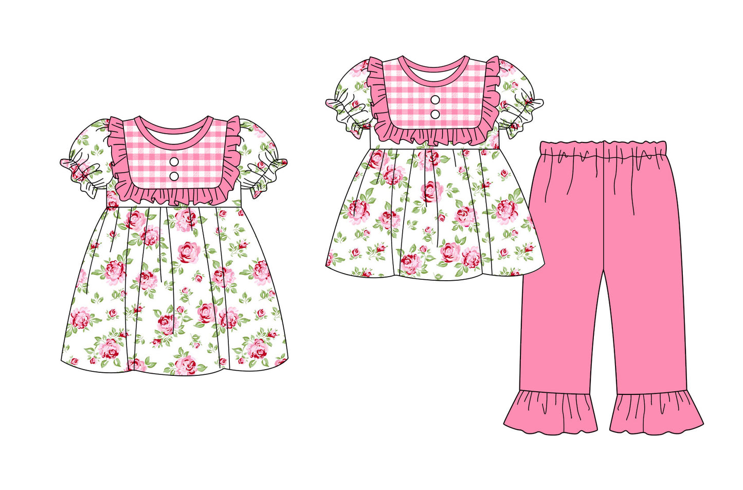 25.9.16 custom each style moq 5eta 6-8week Sibling Sisters flroal pink baby girl short sleeve pants sets and dress match family design