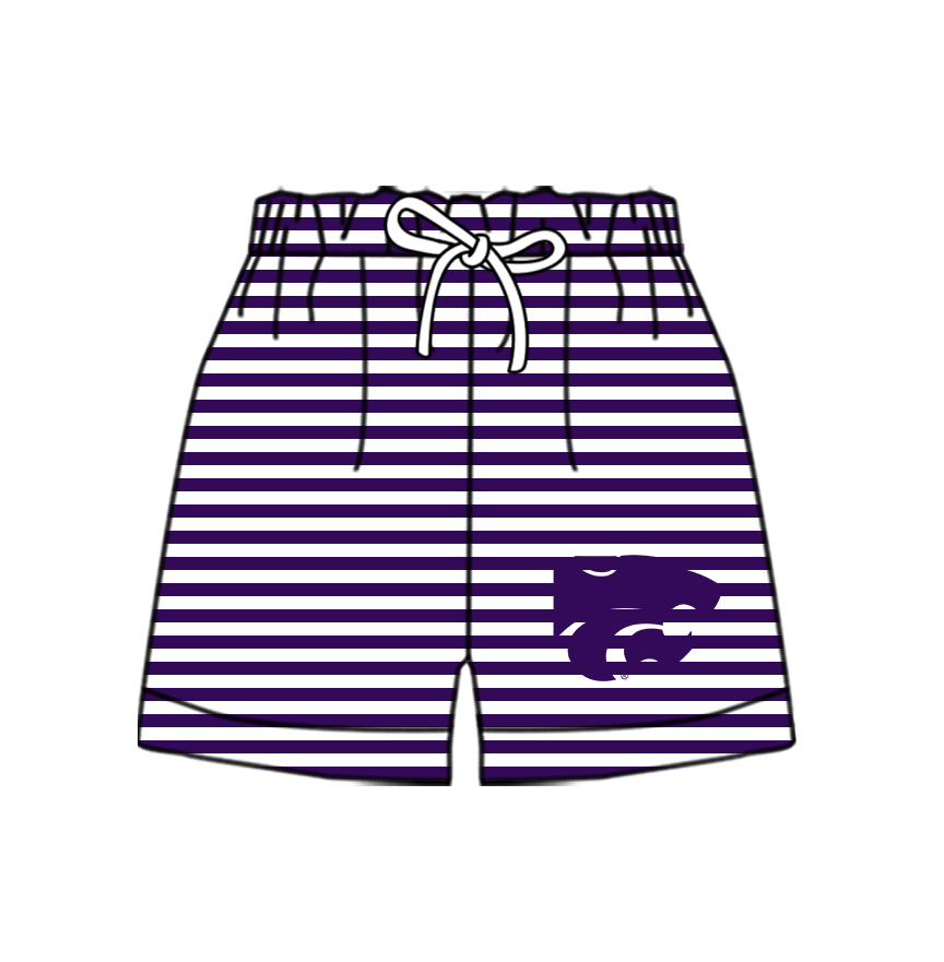 Custom moq 5 mix size milk silk summer teams Baby Purple Striped Drawstring Shorts for Children Elastic Waist Kids Summer Shorts
