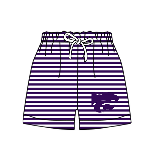 Custom moq 5 mix size milk silk summer teams Baby Purple Striped Drawstring Shorts for Children Elastic Waist Kids Summer Shorts