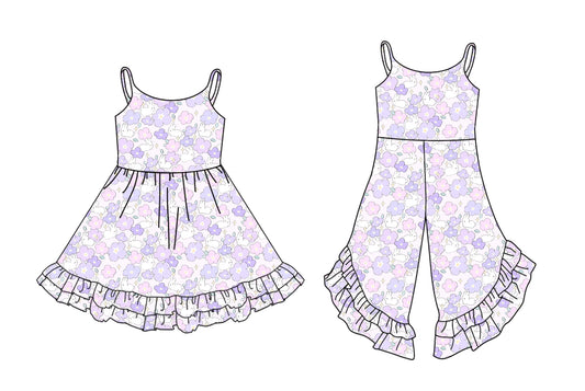 25.10.3 custom each style moq 8 eta 6-8week Sibling Sisters bunny floral baby girl long sleeve dress and jumpsuit match family design