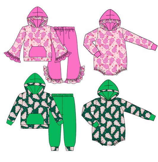 25.8.14 custom each style moq 5 eta 4-6week Sibling Sisters Christmas trees baby girl long sleeve pants sets 1 and sets 2 and romper 1 and romper 2 match family design