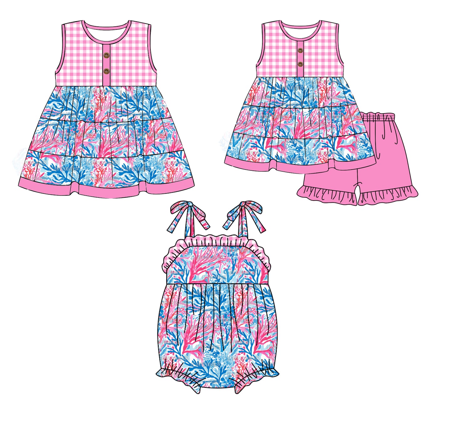 11.18 custom each style moq 5eta 4-6week Sibling Sister floral pattern baby girl short sleeve shorts sets and dress and rompers match family design