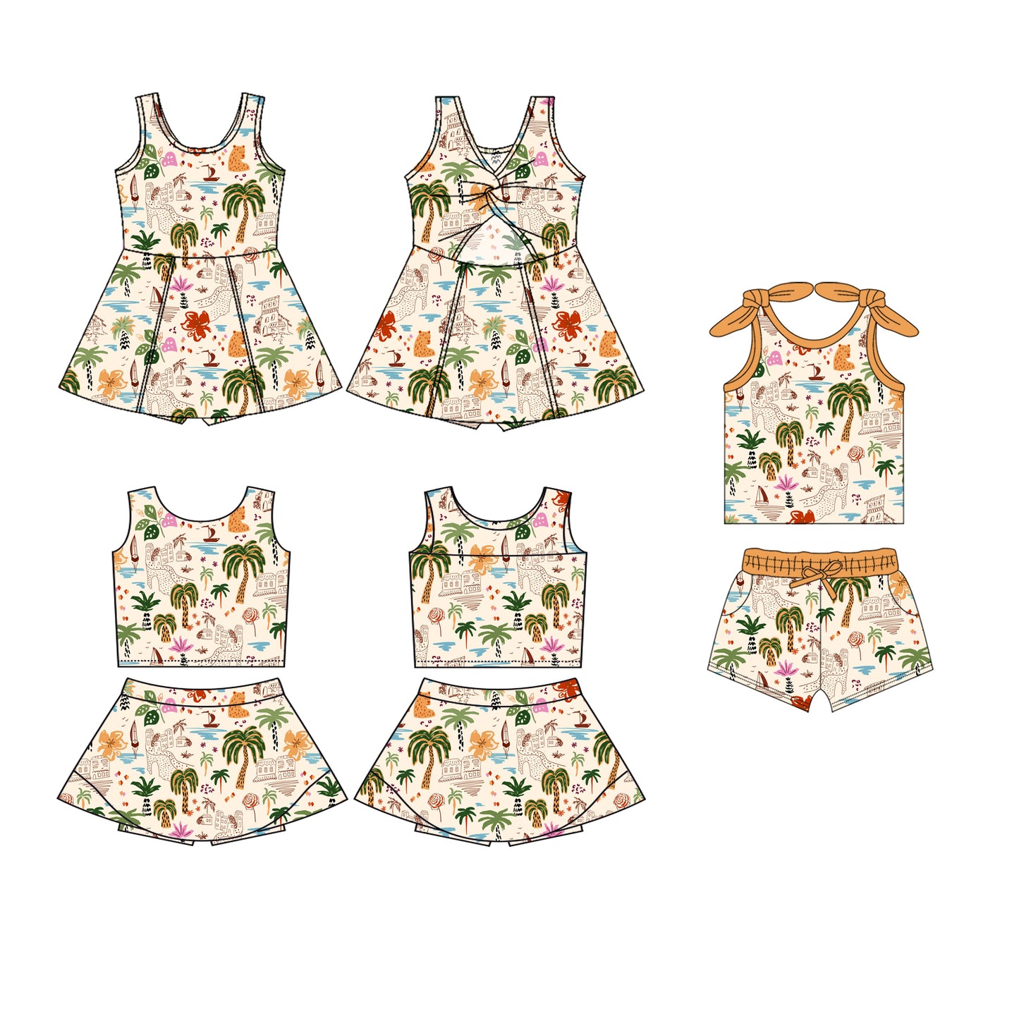 3.31 custom each style moq 5eta 4-6week Sibling Sister baby short sleeve shorts sets and yoga dress 1 and dress 2 match family design