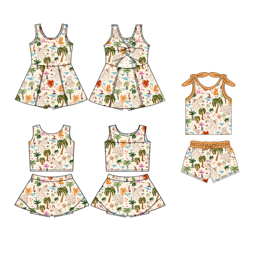3.31 custom each style moq 5eta 4-6week Sibling Sister baby short sleeve shorts sets and yoga dress 1 and dress 2 match family design