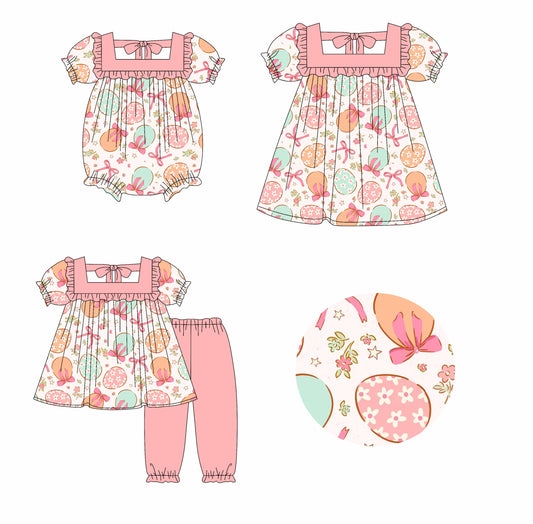 25.9.26 custom each style moq 8 eta 6-8week Sibling Sisters easter bow baby girl short sleeve pants sets and dress and rompers match family design