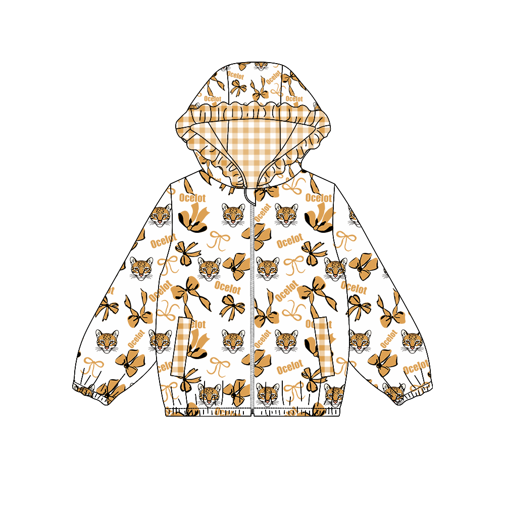 custom moq 5 mix size MSD071010 Baby Girls Bow Print Long Sleeve Zipper Hooded Team Jacket Tops