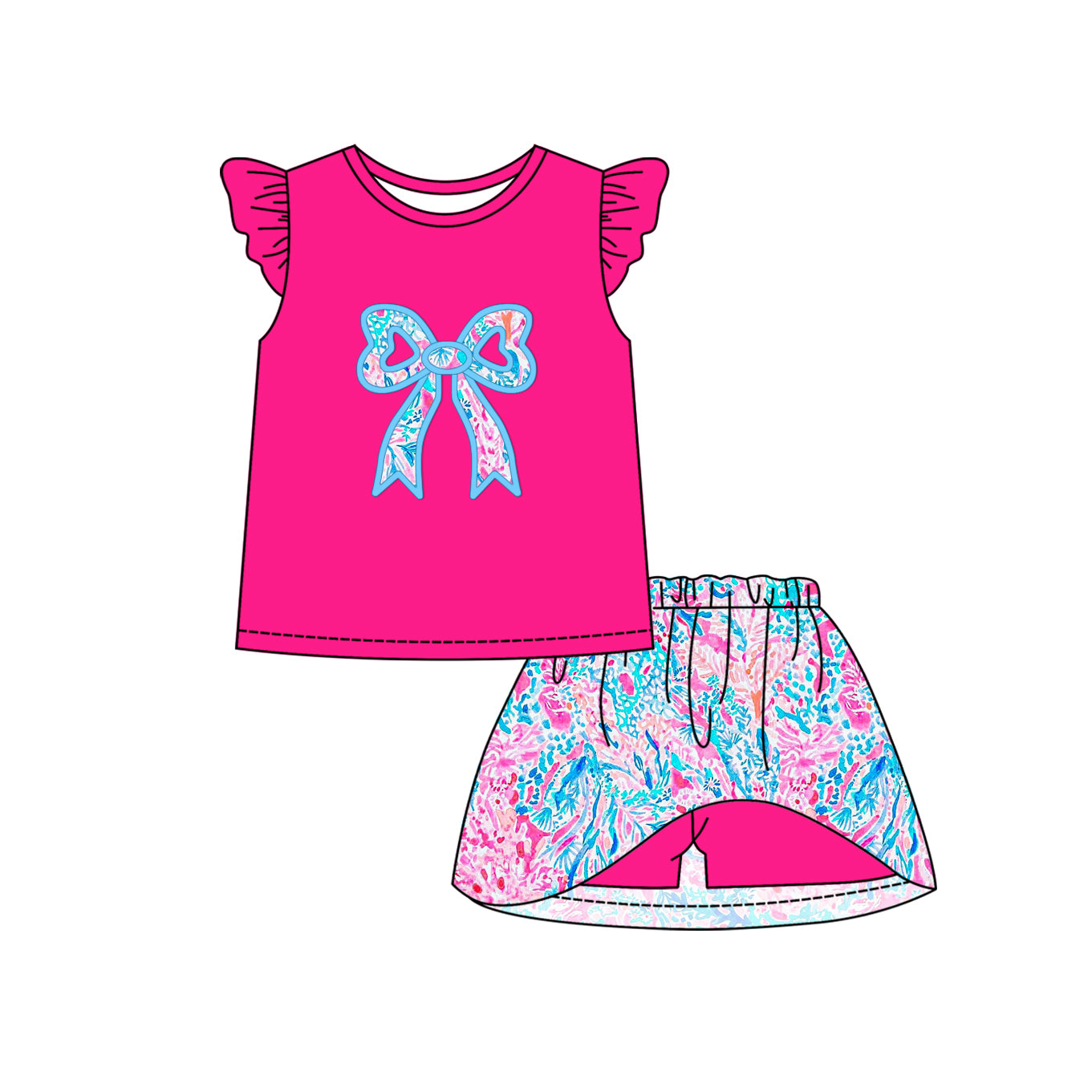 12.9 custom each style moq 5eta 4-6week Sibling Sister bow floral pattern baby girl short sleeve shorts fish sets 1 and easter sets 2 match design