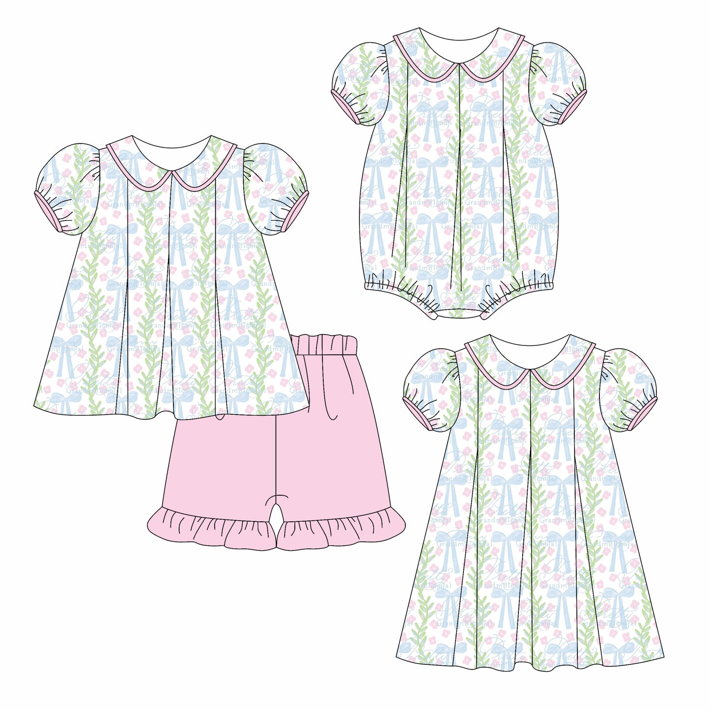 3.6 custom each style moq 5eta 4-6week Sibling Sisters floral baby girl short sleeve shorts sets and dress and rompers match family design