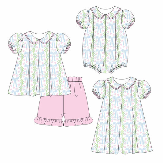 3.6 custom each style moq 5eta 4-6week Sibling Sisters floral baby girl short sleeve shorts sets and dress and rompers match family design