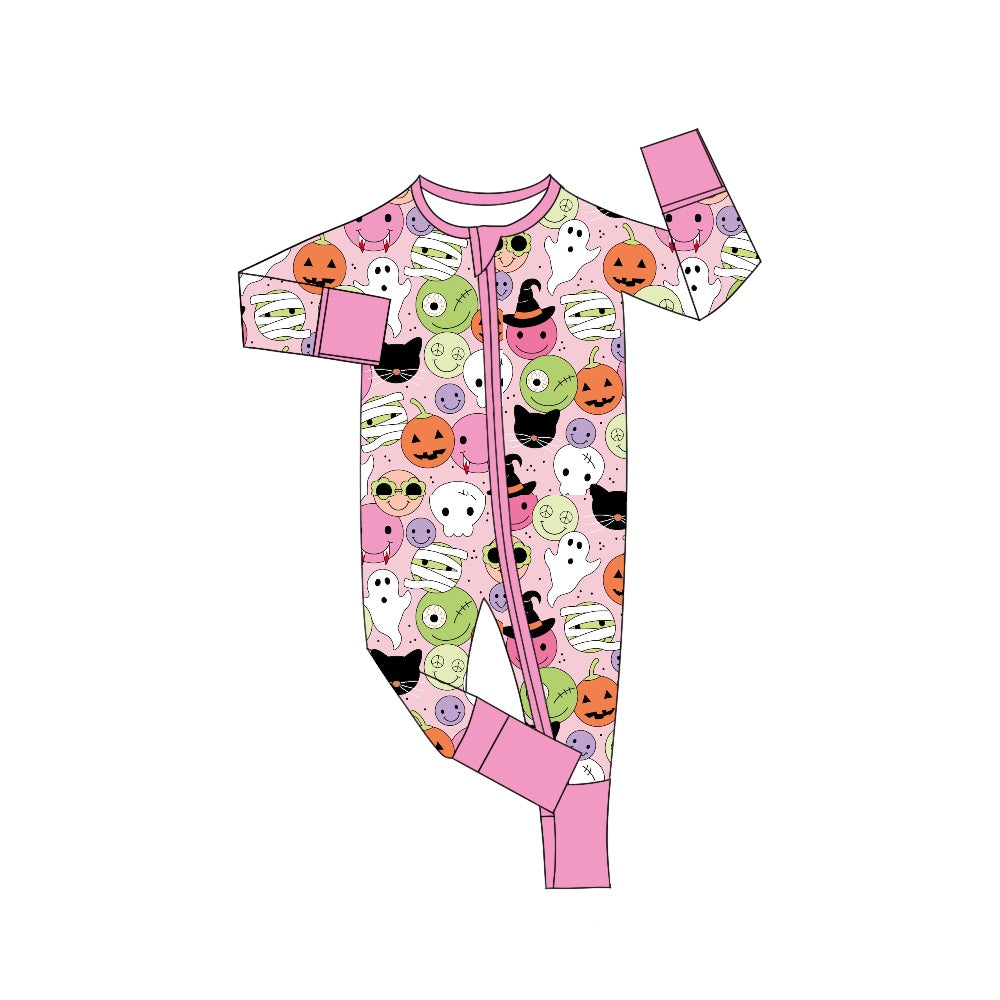 5.22 custom each style moq 5eta 4-5week Sibling Sister Halloween pumpkin girls outfits and boys and baby romper match pajamas family design