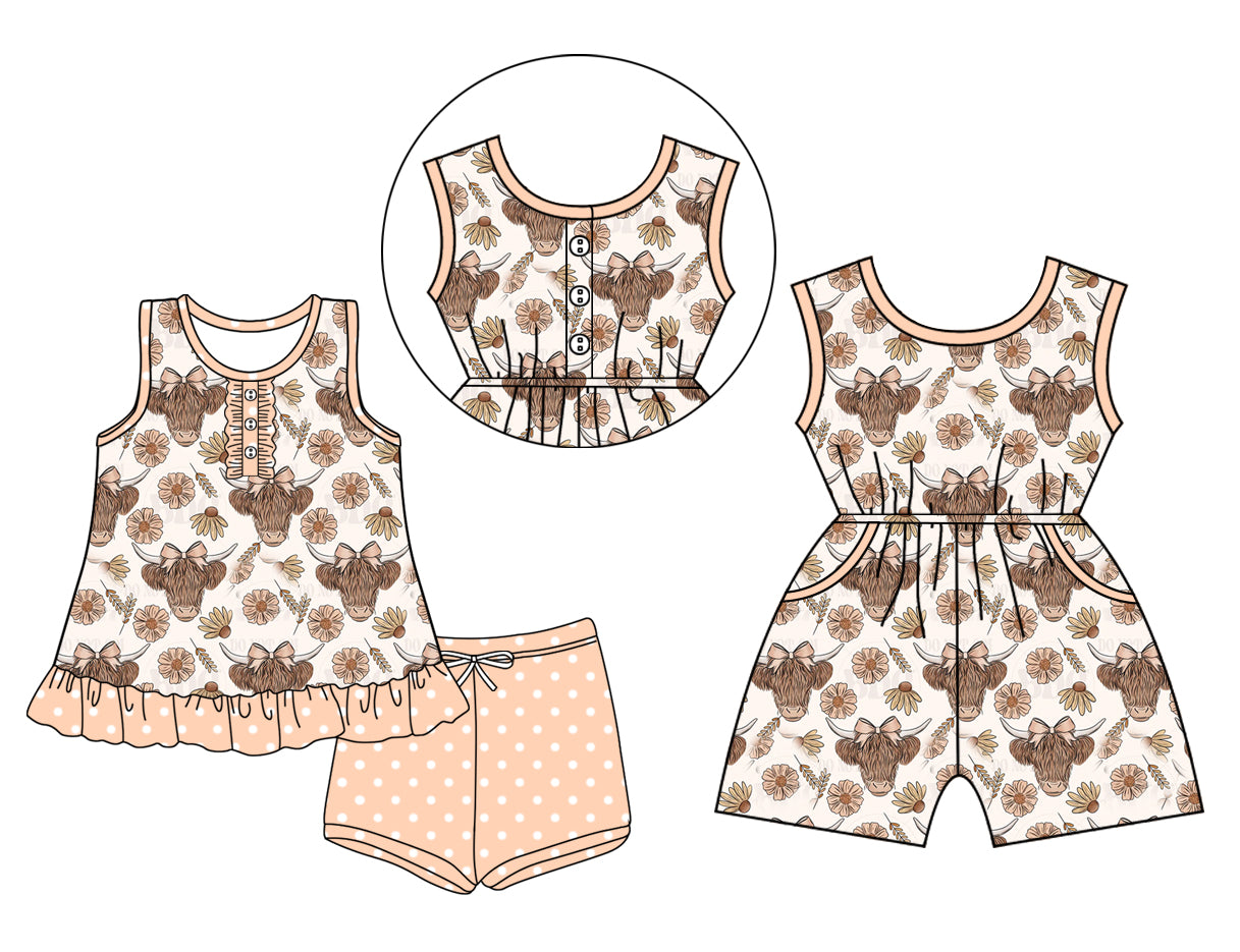 3.24 custom each style moq 5eta 4-6week Sibling Sister alpine head bow baby girl short sleeve shorts sets and jumpsuit match design