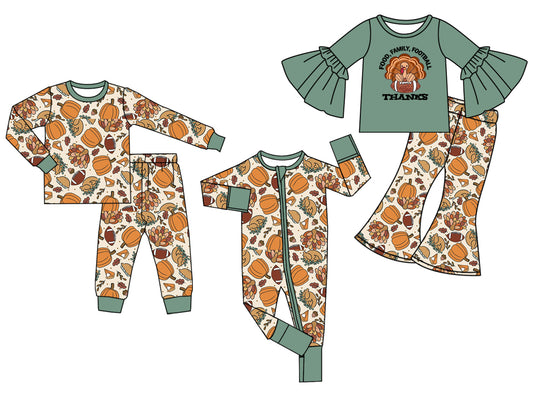 25.7.18 custom each style moq 5eta 4-6week Sibling Sisters pumpkin baby boy long sleeve pants sets 1 and sets 2 and rompers match family design