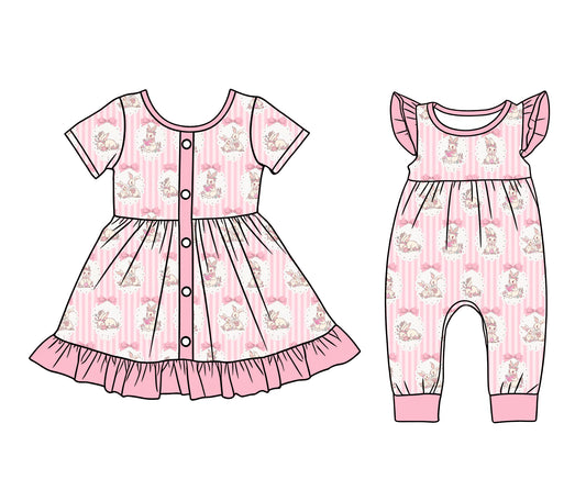 25.12.17 custom each style moq 5 eta 6-8week Sibling Sister bunny bow baby short sleeve romper and dress match design