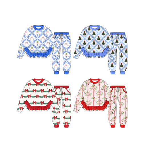 25.6.2 custom each style moq 5eta 4-6week Sibling Sisters Christmas baby girl long sleeve pants sets 1 and sets 4 match family design