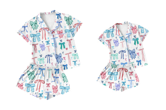2.17 custom each style moq 5eta 4-6week Sibling Sister bow short sleeve shorts sets and adult sets match design