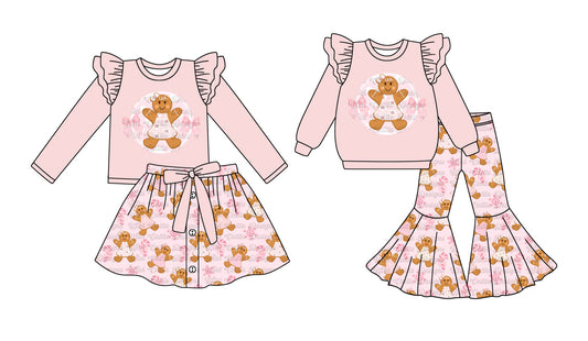 25.5.19 custom each style moq 5eta 4-6week Sibling Sisters Christmas bow pink baby girl long sleeve pants sets and dress match family design