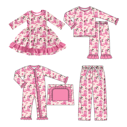 25.5.7 custom each style moq 5eta 4-6week Sibling Sisters boot floral baby girl long sleeve pants sets and romper and dress and adult pants match family design