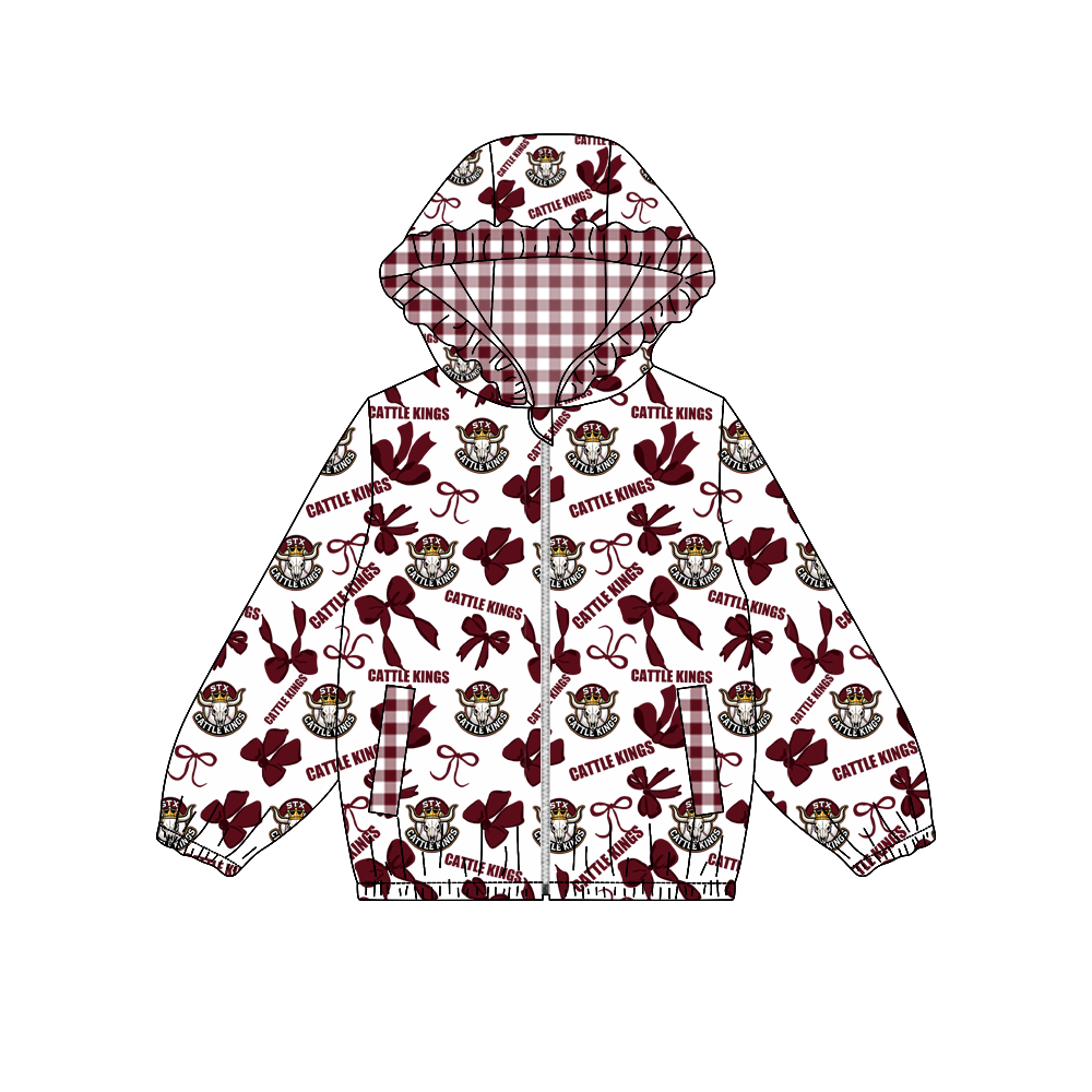 custom moq 5 mix size MSD070810 Baby Girls Bow Print Long Sleeve Zipper Hooded Team Casual Jacket