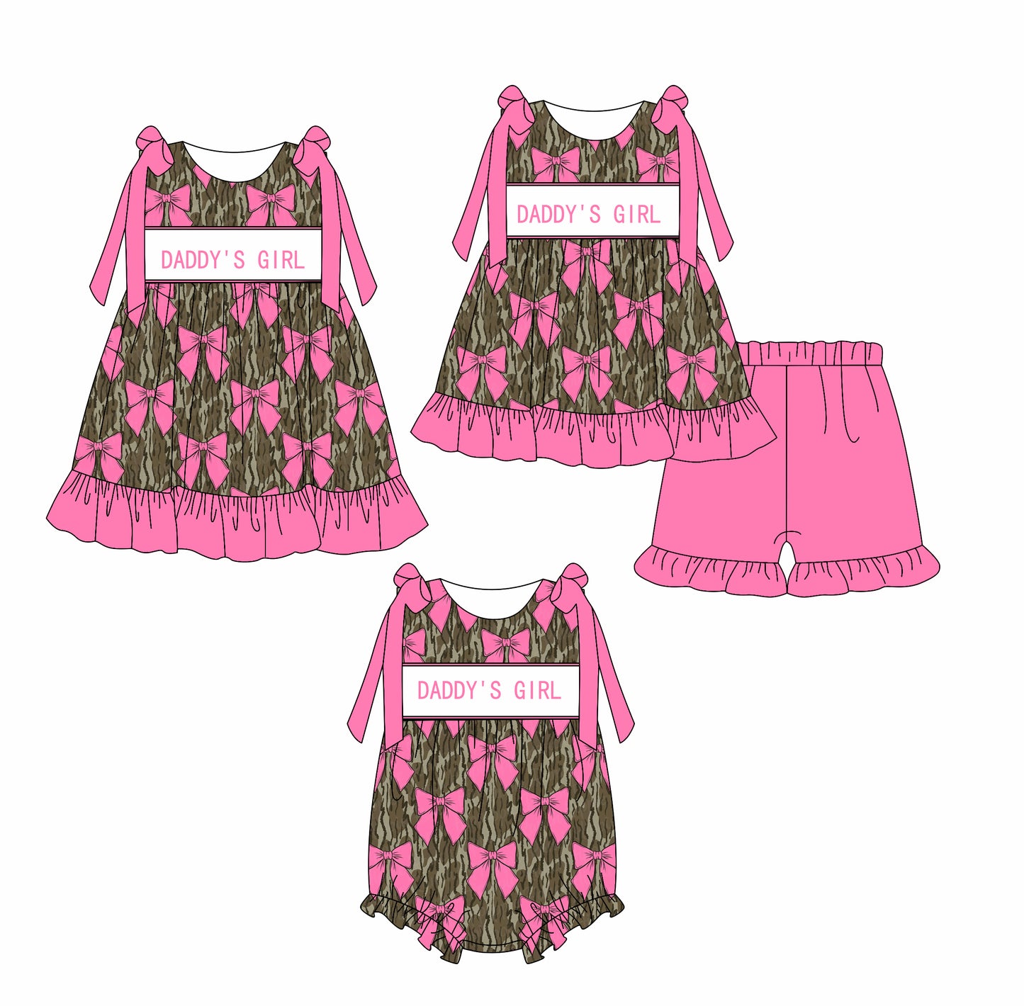2.18 custom each style moq 5eta 4-6week Sibling Sisters DADDY GIRL baby girl short sleeve shorts sets and dress and rompers match family design