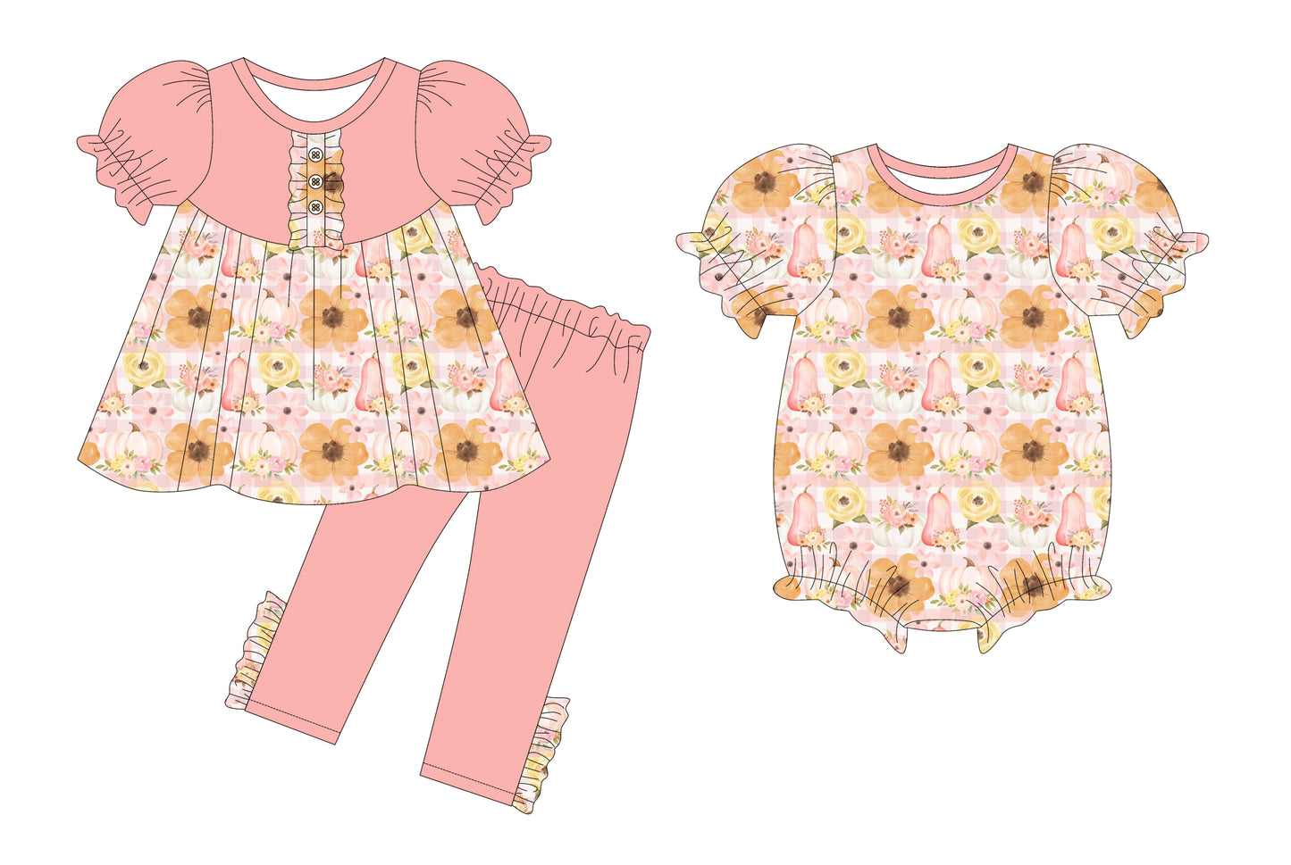 25.5.26 custom each style moq 5eta 4-6week Sibling Sister pumpkin floral baby girl pants sets and dress match family design