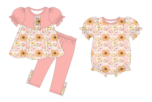 25.5.26 custom each style moq 5eta 4-6week Sibling Sister pumpkin floral baby girl pants sets and dress match family design