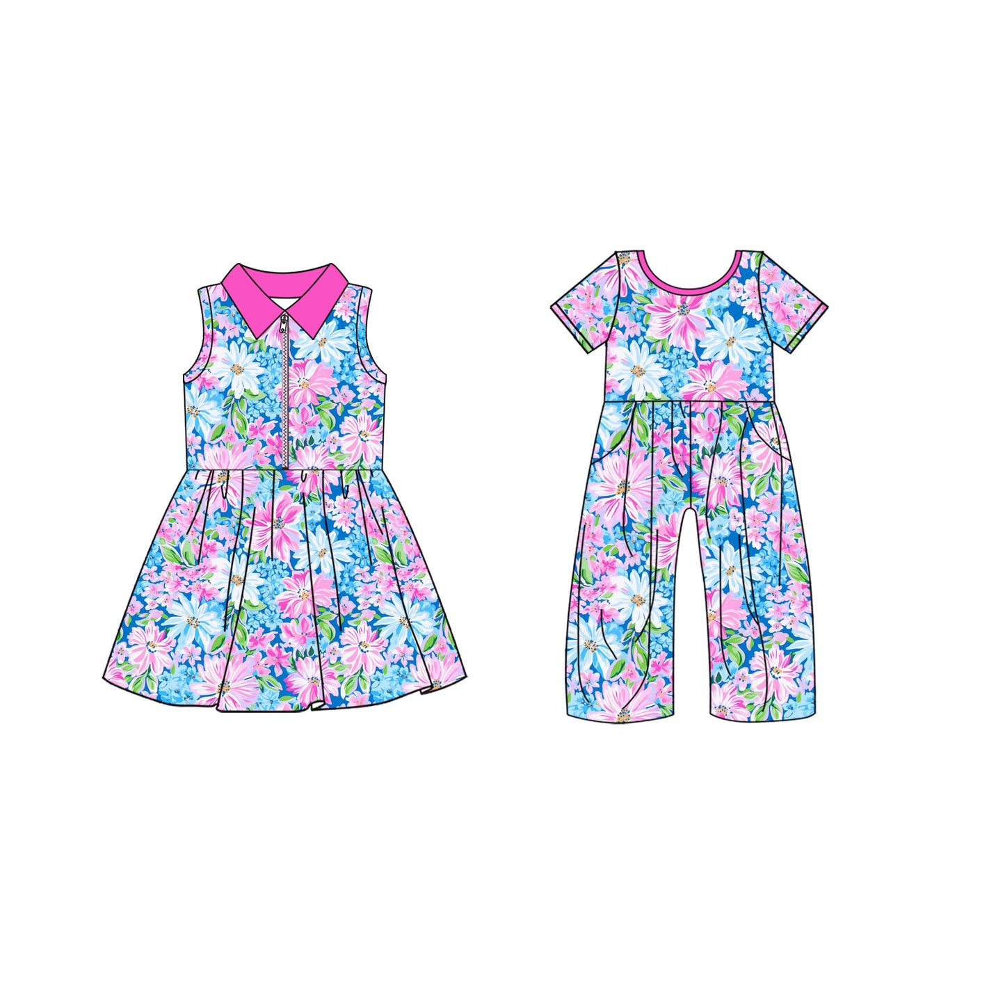 4.19 custom each style moq 5eta 4-6week Sibling Sister floral baby girl short sleeve yoga dresses and jumpsuit match design