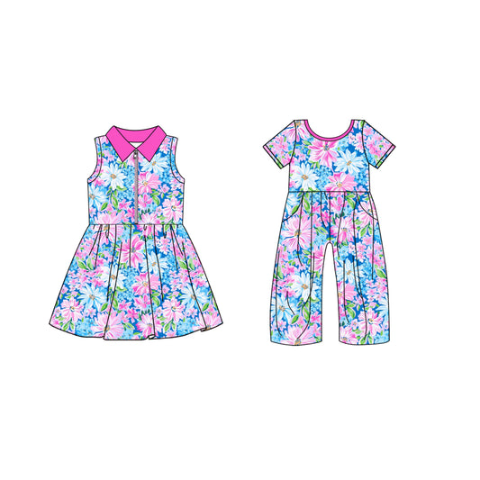 4.19 custom each style moq 5eta 4-6week Sibling Sister floral baby girl short sleeve yoga dresses and jumpsuit match design