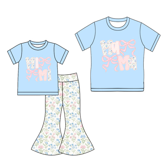 25.10.2 custom each style moq 5eta 4-6week Sibling Sister MAMA MINI bow baby short sleeve pants sets and adult top match design