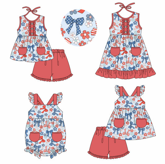 11.22 custom each style moq 5eta 4-6week Sibling Sister 4th of july baby girl short sleeve shorts sets and sets 2 and girls romper and dress match design
