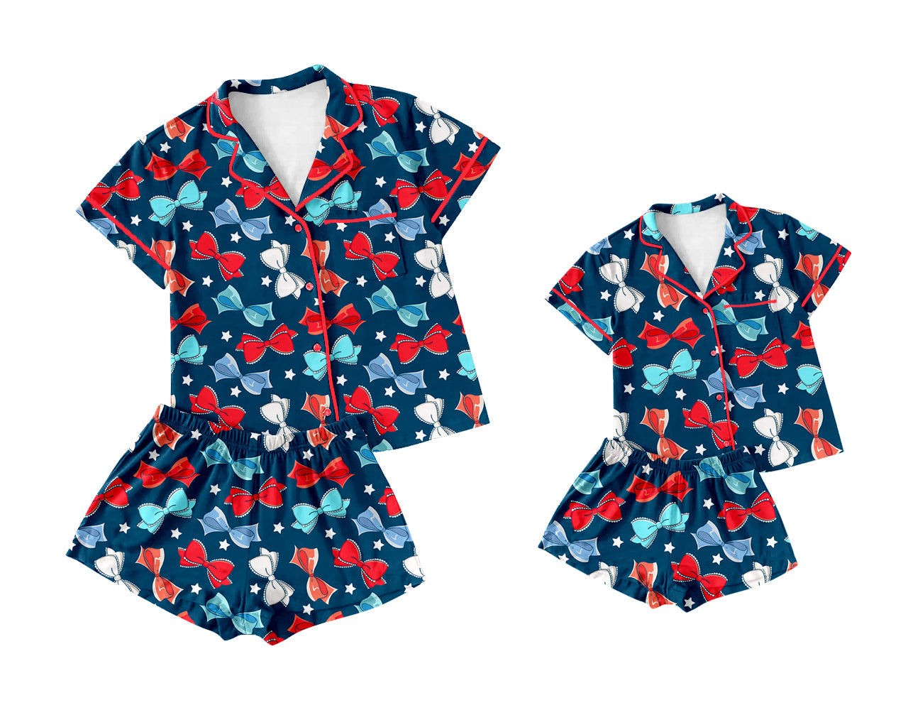 2.24 custom each style moq 5eta 4-6week Sibling Sister bow short sleeve shorts sets and adult sets match design
