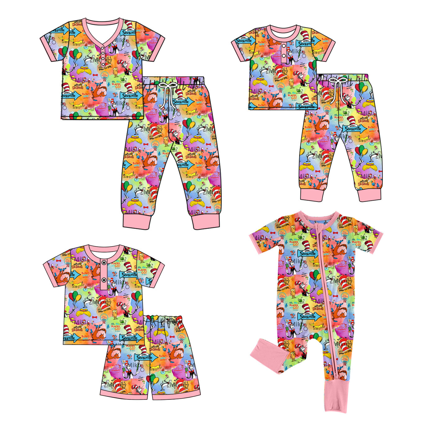 11.28 custom each style moq 5eta 4-6week Sibling Sister dr seuss baby girl sets and sets 2 and shorts sets and rompers match family design