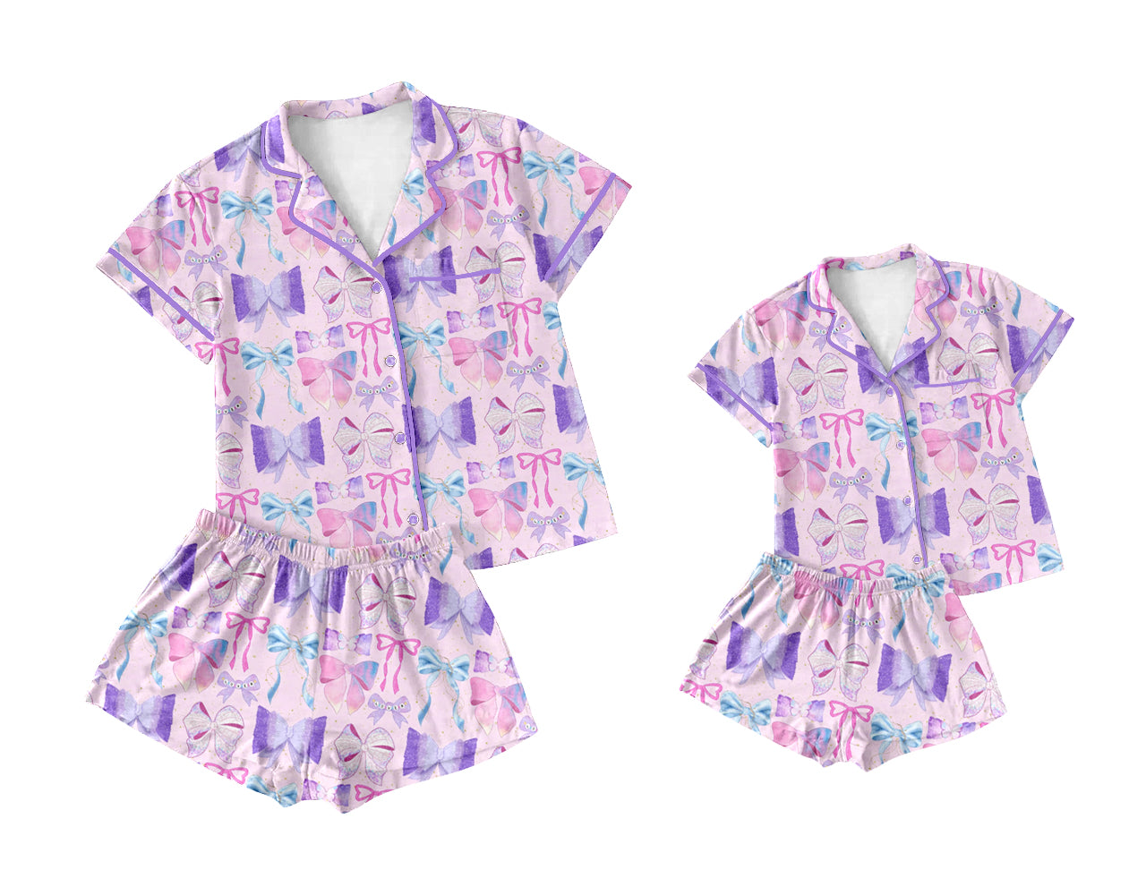 12.6 custom each style moq 5eta 4-6week Sibling Sister bow baby boys short sleeve shorts sets and adult sets match design