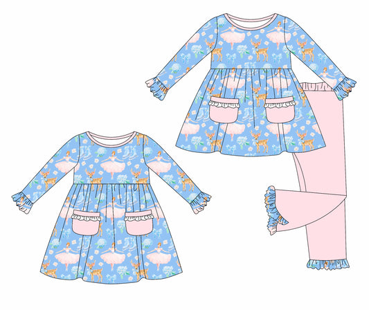 25.5.22 custom each style moq 5eta 4-6week Sibling Sisters ballet girl baby girl long sleeve pants sets and dress match family design