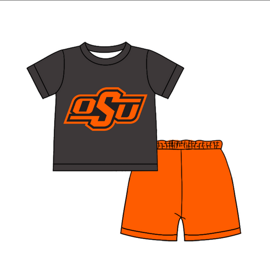 Custom moq 5 mix size milk silk summer teams Baby Boy's Black Short-Sleeved O-Neck Top And solid color Shorts Set