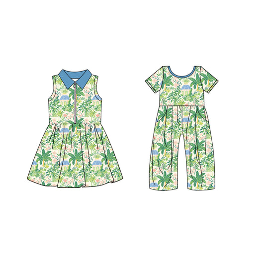 4.21 custom each style moq 5eta 4-6week Sibling Sister floral baby girl short sleeve yoga dresses and jumpsuit match design