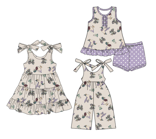 3.20 custom each style moq 5eta 4-6week Sibling Sister bow duck baby girl short sleeve shorts sets and dresses and jumpsuit match design