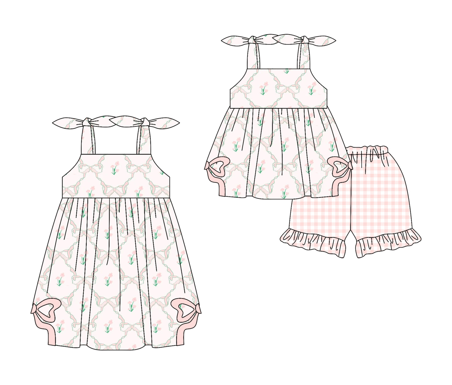 3.5 custom each style moq 5eta 4-6week Sibling Sister bow floral baby girl short sleeve shorts sets and dresses match design