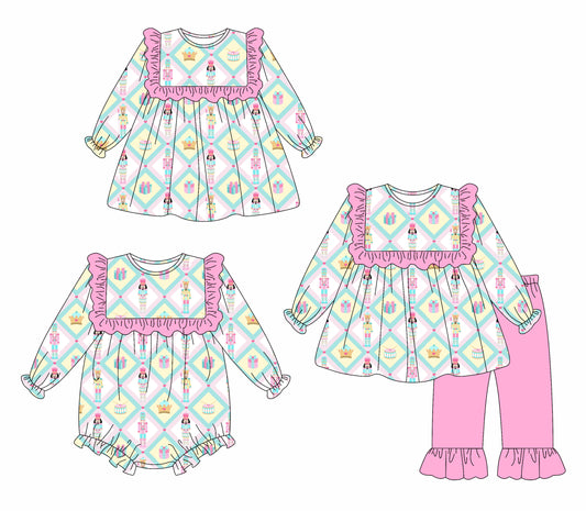 25.5.13 custom each style moq 5eta 4-6week Sibling Sisters Christmas baby girl long sleeve pants sets and dress and rompers match family design