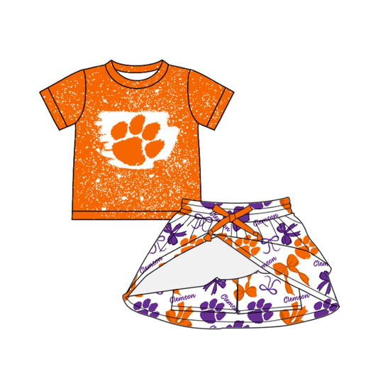 Custom moq 5 each style eta 6-7weeks baby girl clothes team orange short sleeve skirts sets-25.7.22